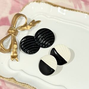 B&W + Black Clip on Earrings